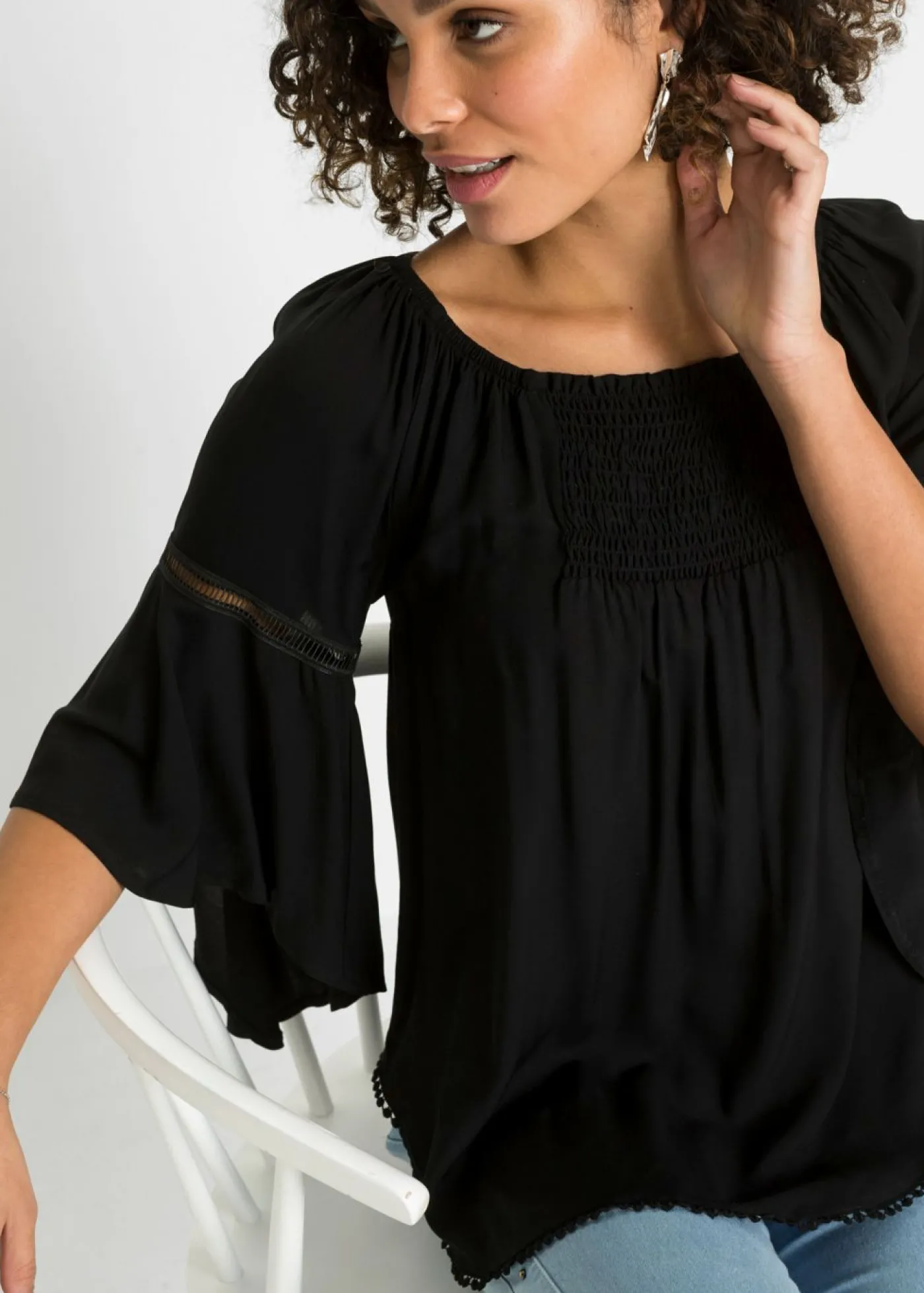 bonprix bonprix Blusa de viscosa pura Negro New
