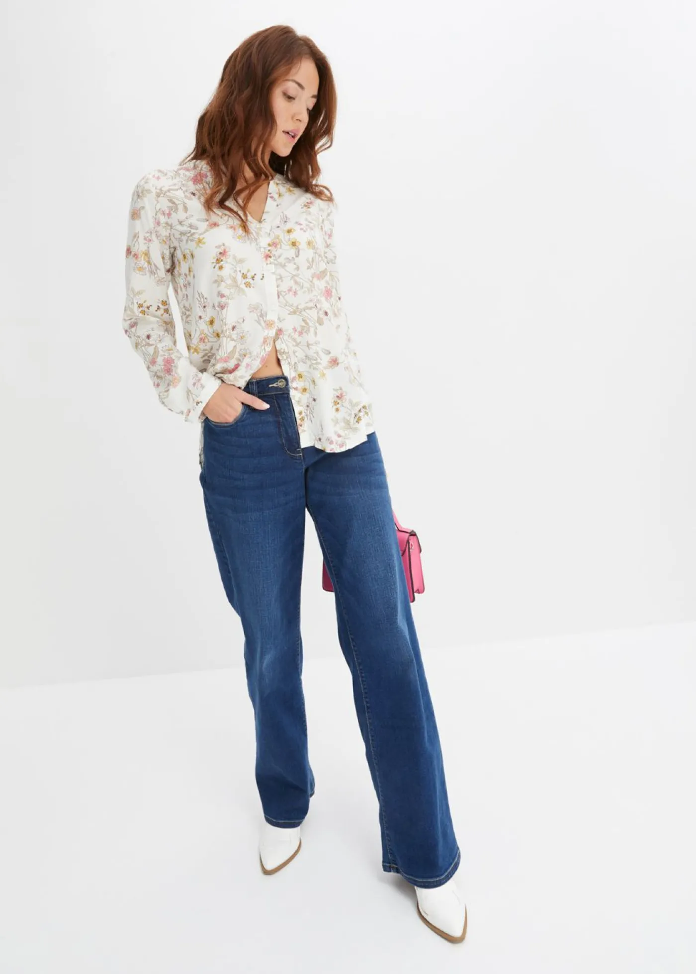bonprix bonprix Blusa de viscosa pura Blanco lana de flores