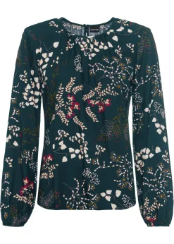 bonprix bonprix Blusa de viscosa sostenible verde intenso con flores