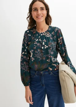 bonprix bonprix Blusa de viscosa sostenible verde intenso con flores