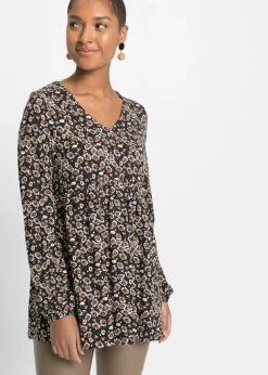 bonprix bonprix Blusa de viscosa sostenible negro/óxido/azul marino/blanco lana de flores Clearance