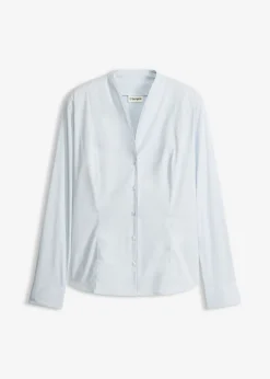 bonprix bonprix Blusa elástica de popelín con cuello chimenea y ligera transparencia azul pálido Best