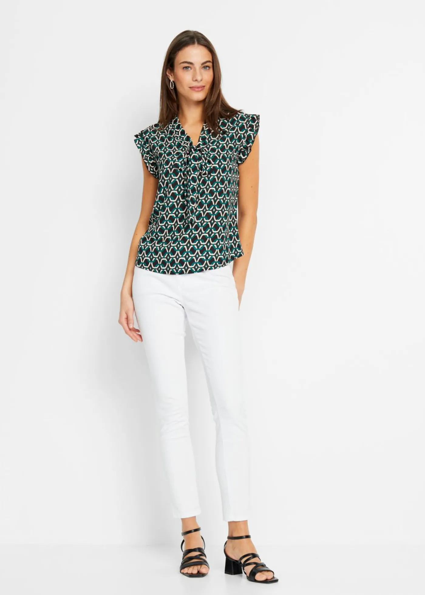 bonprix bonprix Blusa estampada Negro-azul petróleo con estampado gráfico Online