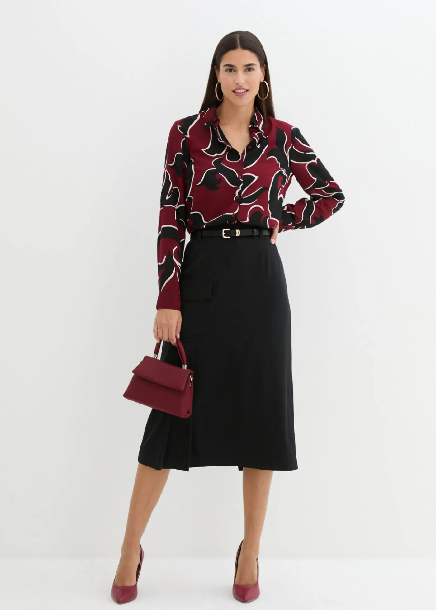 bonprix bonprix Blusa estampada Rojo castaño/negro Sale