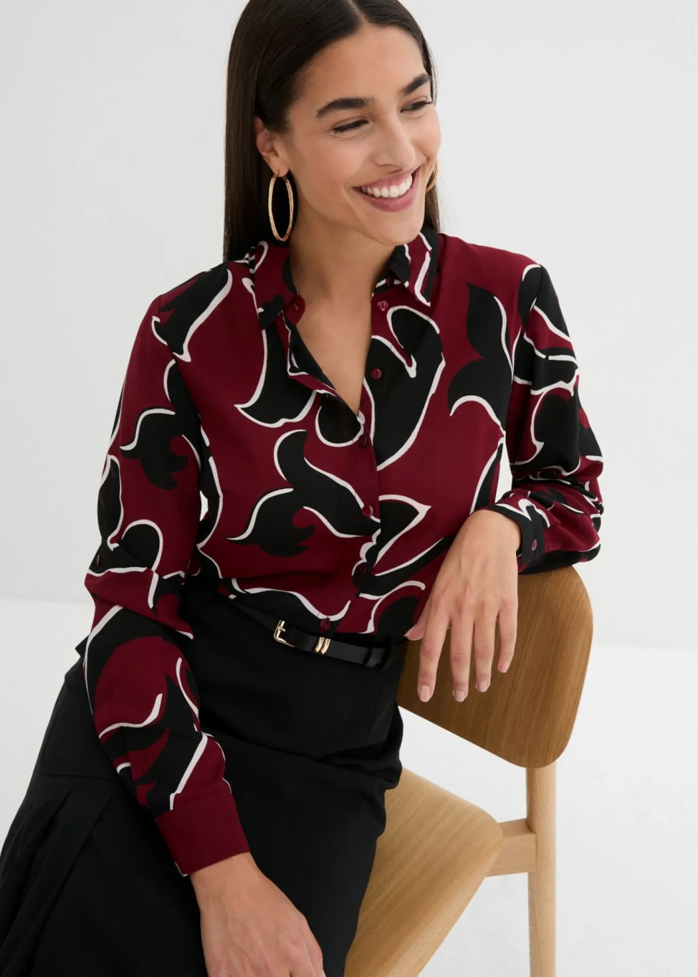 bonprix bonprix Blusa estampada Rojo castaño/negro Sale