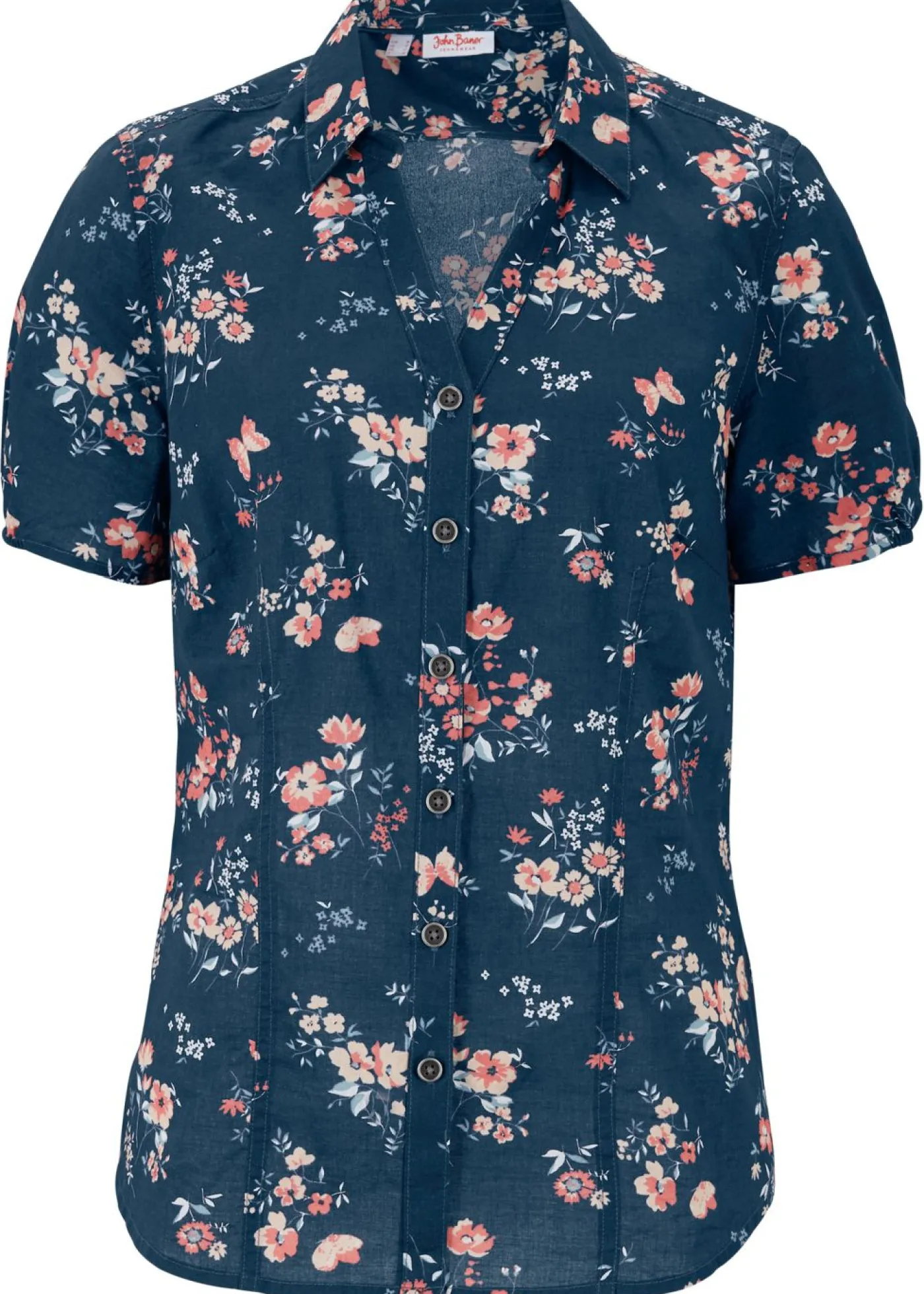 bonprix bonprix Blusa estampada de manga corta Azul oscuro estampado