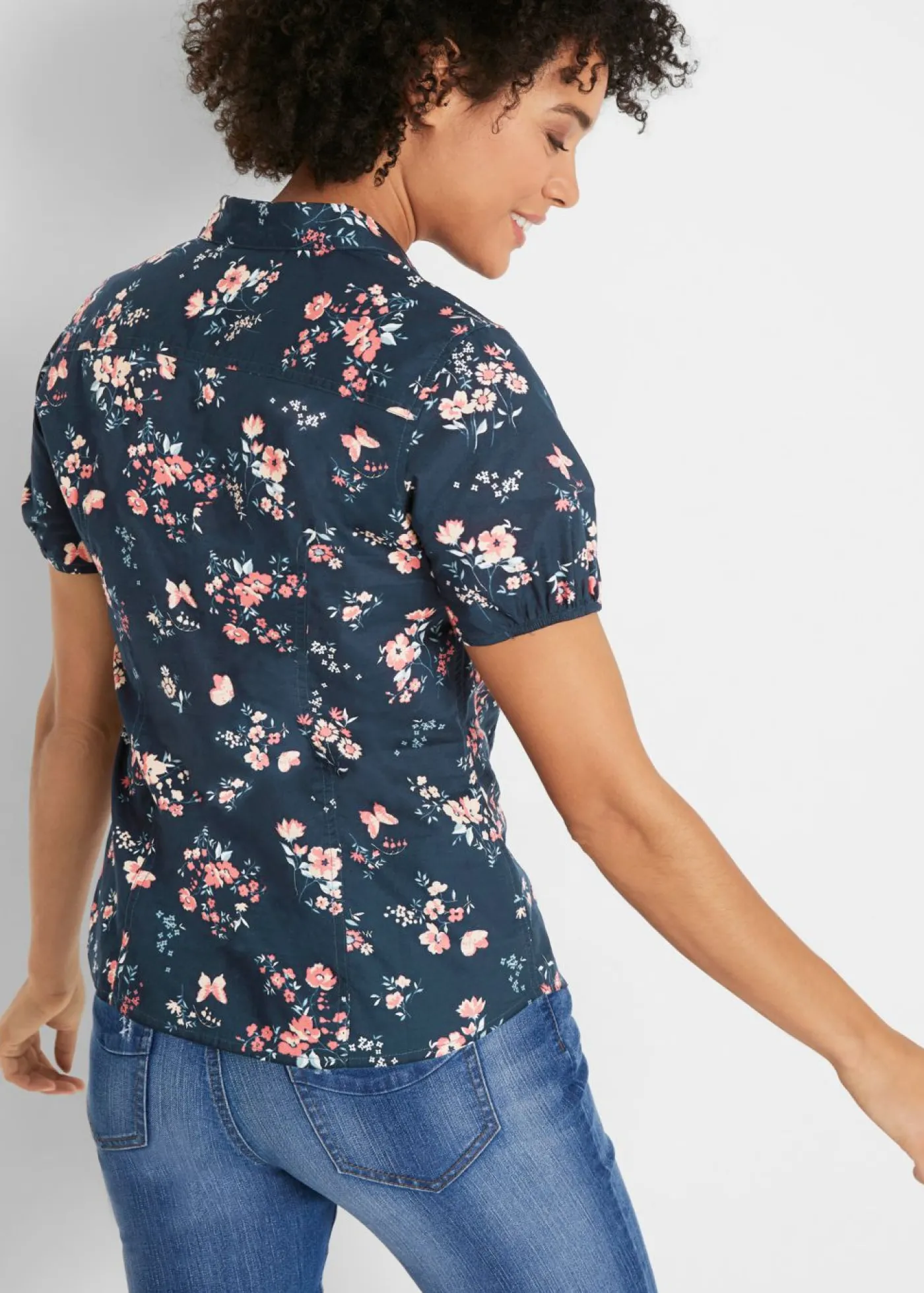 bonprix bonprix Blusa estampada de manga corta Azul oscuro estampado