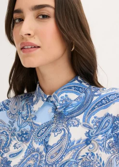 bonprix bonprix Blusa estampada de viscosa fluida Blanco/azul claro con patrón paisley New
