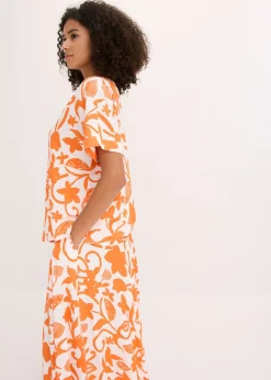 bonprix bonprix Blusa estampada tipo túnica de viscosa fluida blanco lana-mango Online