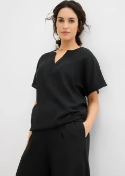 bonprix bonprix Blusa holgada con dobladillo elástico Negro Clearance