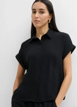 bonprix bonprix Blusa holgada de crepé estructurado Negro Online