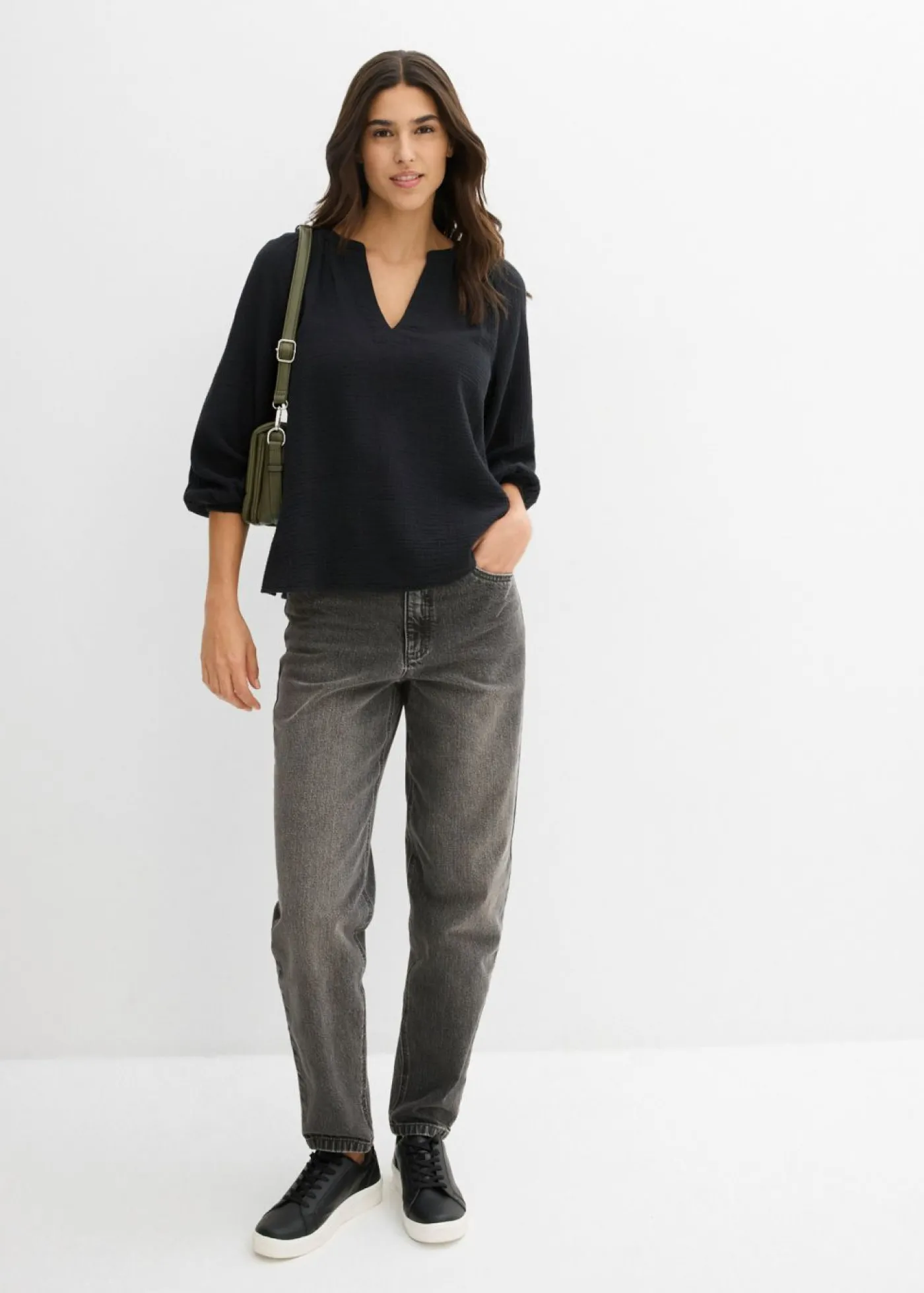 bonprix bonprix Blusa holgada de muselina Negro