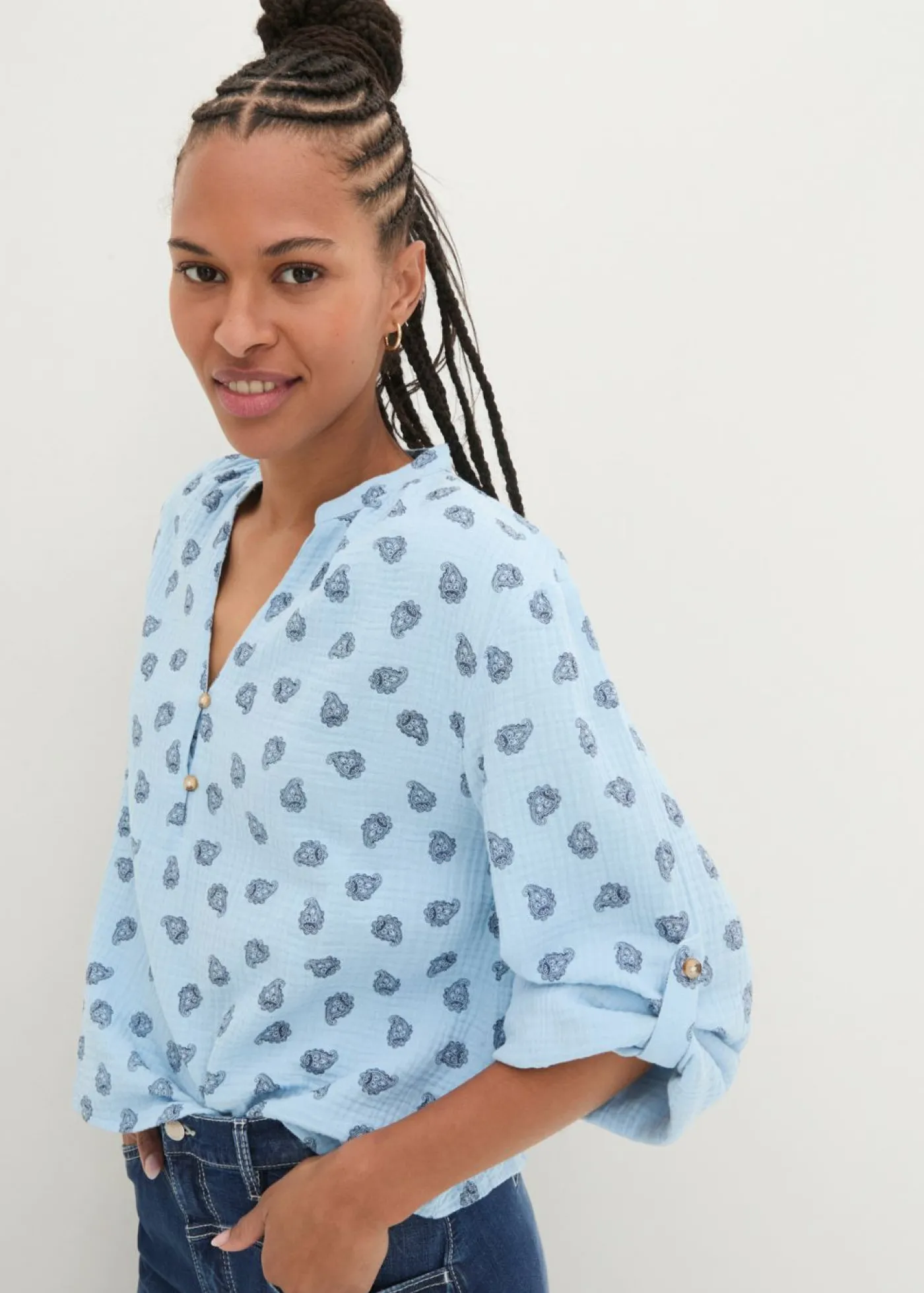 bonprix bonprix Blusa holgada de muselina vaporosa Azul claro Best