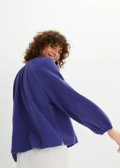 bonprix bonprix Blusa holgada de muselina Azul violáceo Discount