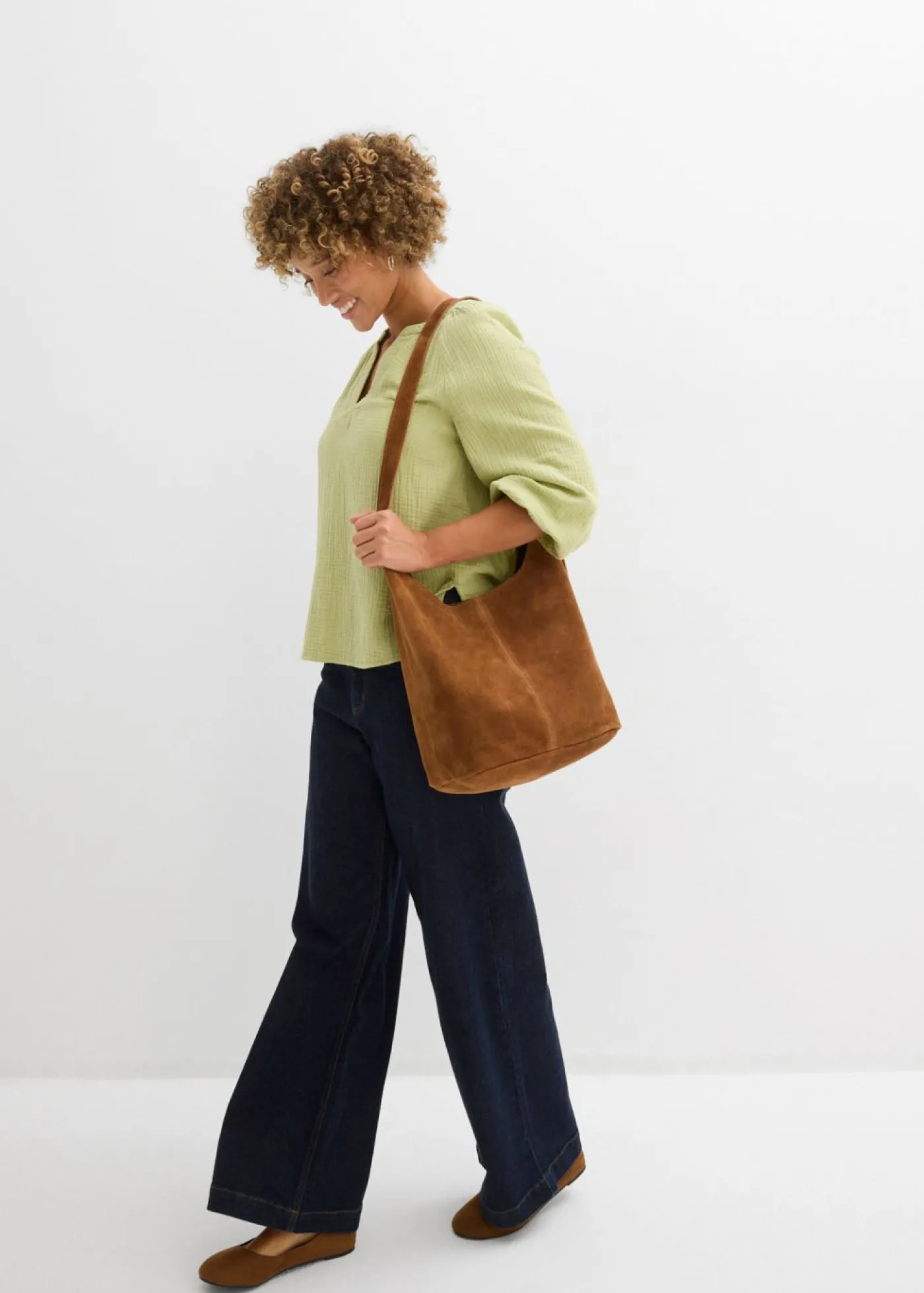 bonprix bonprix Blusa holgada de muselina Verde mineral Online
