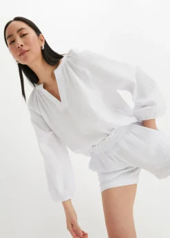 bonprix bonprix Blusa holgada de muselina Blanco Sale