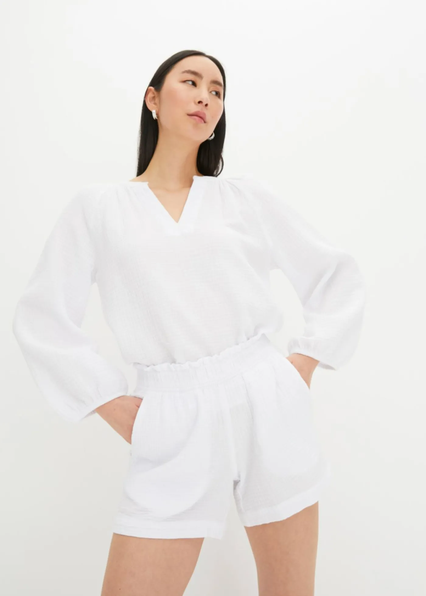 bonprix bonprix Blusa holgada de muselina Blanco Sale