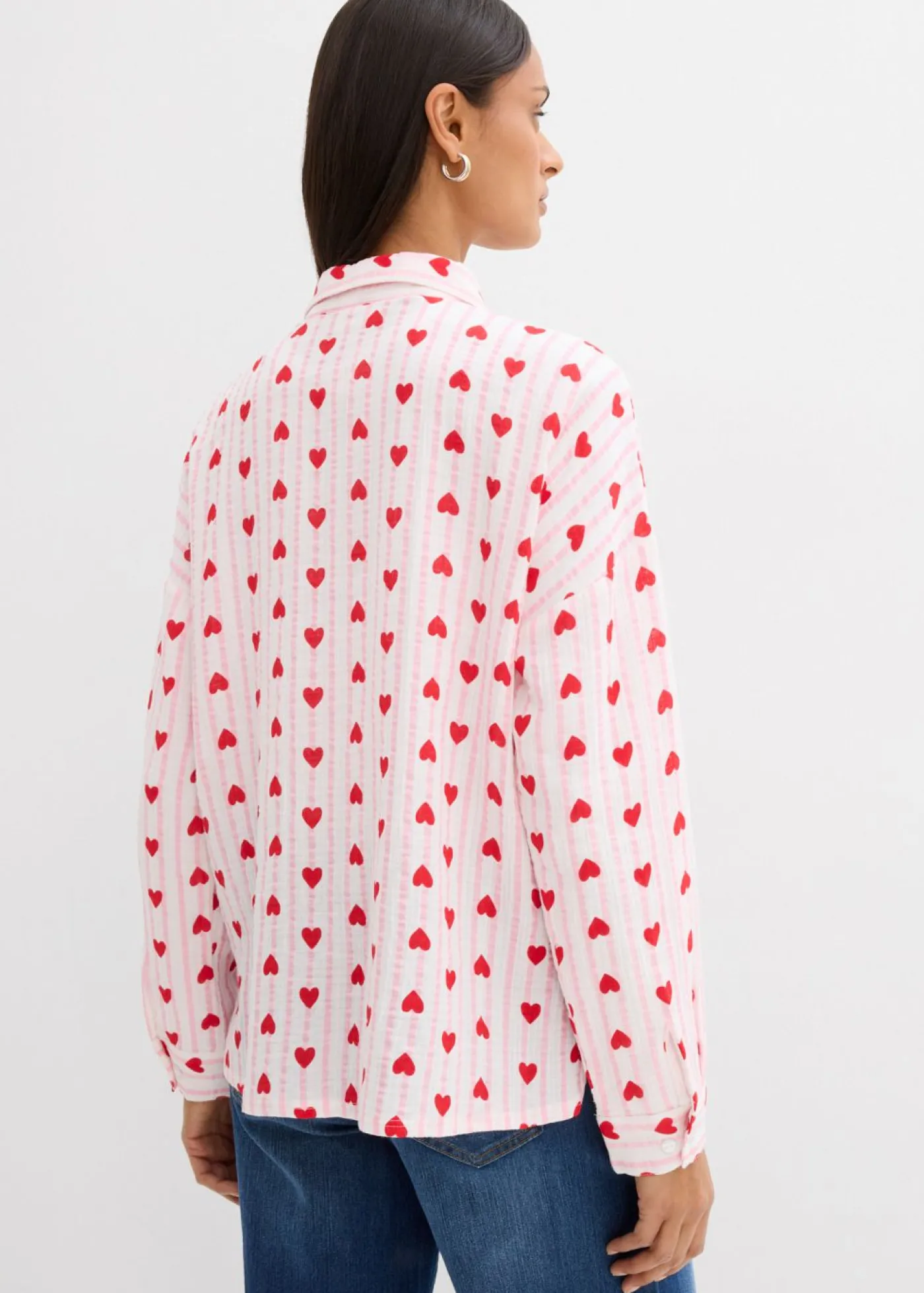 bonprix bonprix Blusa holgada de muselina suave blanco/rosa cristal con rayas Clearance