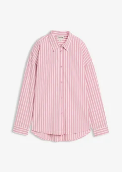 bonprix bonprix Blusa holgada de popelín de algodón malva-rosa claro rayas verticales