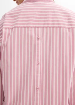 bonprix bonprix Blusa holgada de popelín de algodón malva-rosa claro rayas verticales