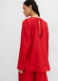 bonprix bonprix Blusa holgada tipo túnica de mezcla de viscosa arrugada con estructura Rojo salsa Outlet