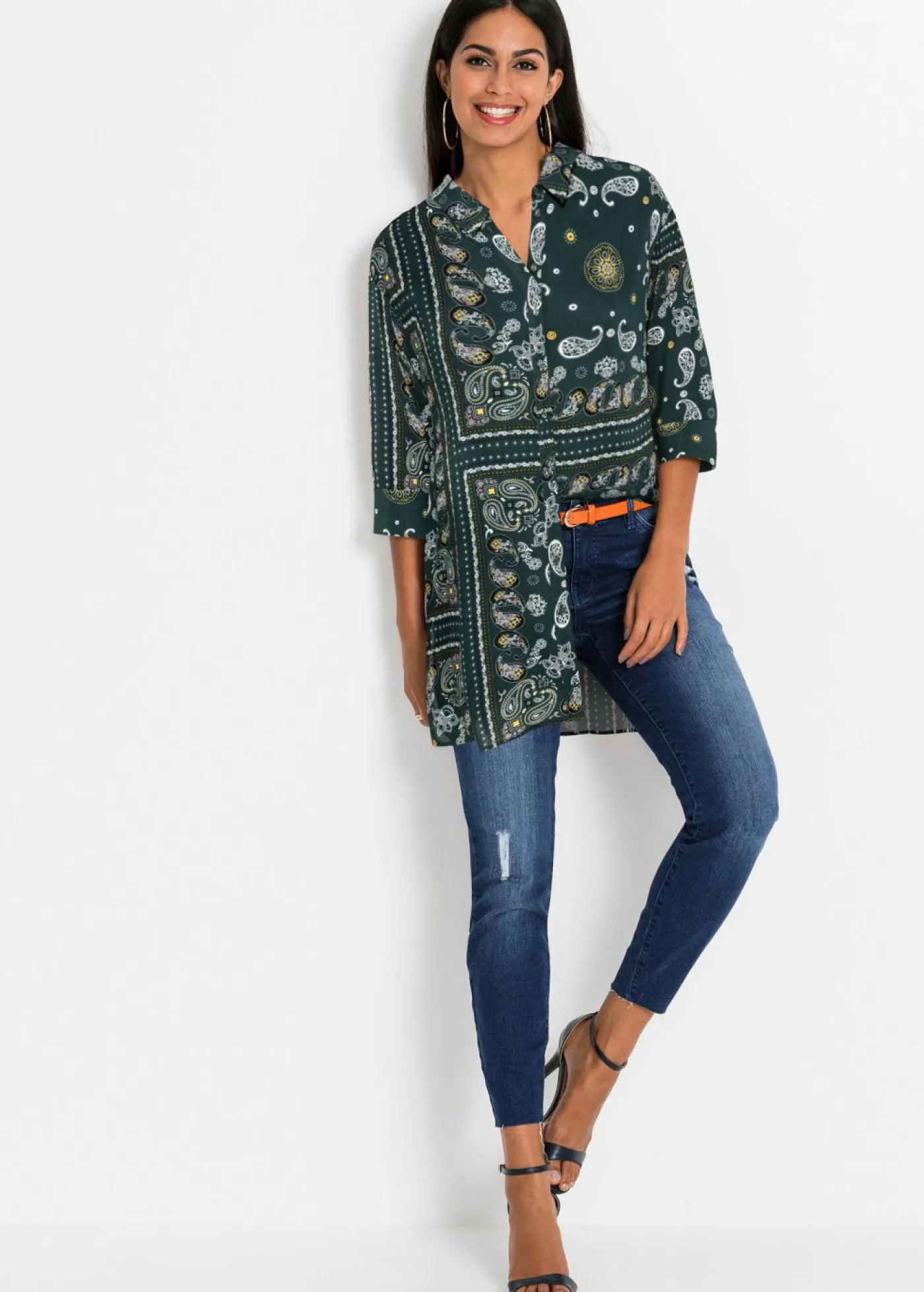 bonprix bonprix Blusa larga Verde oscuro con patrón paisley