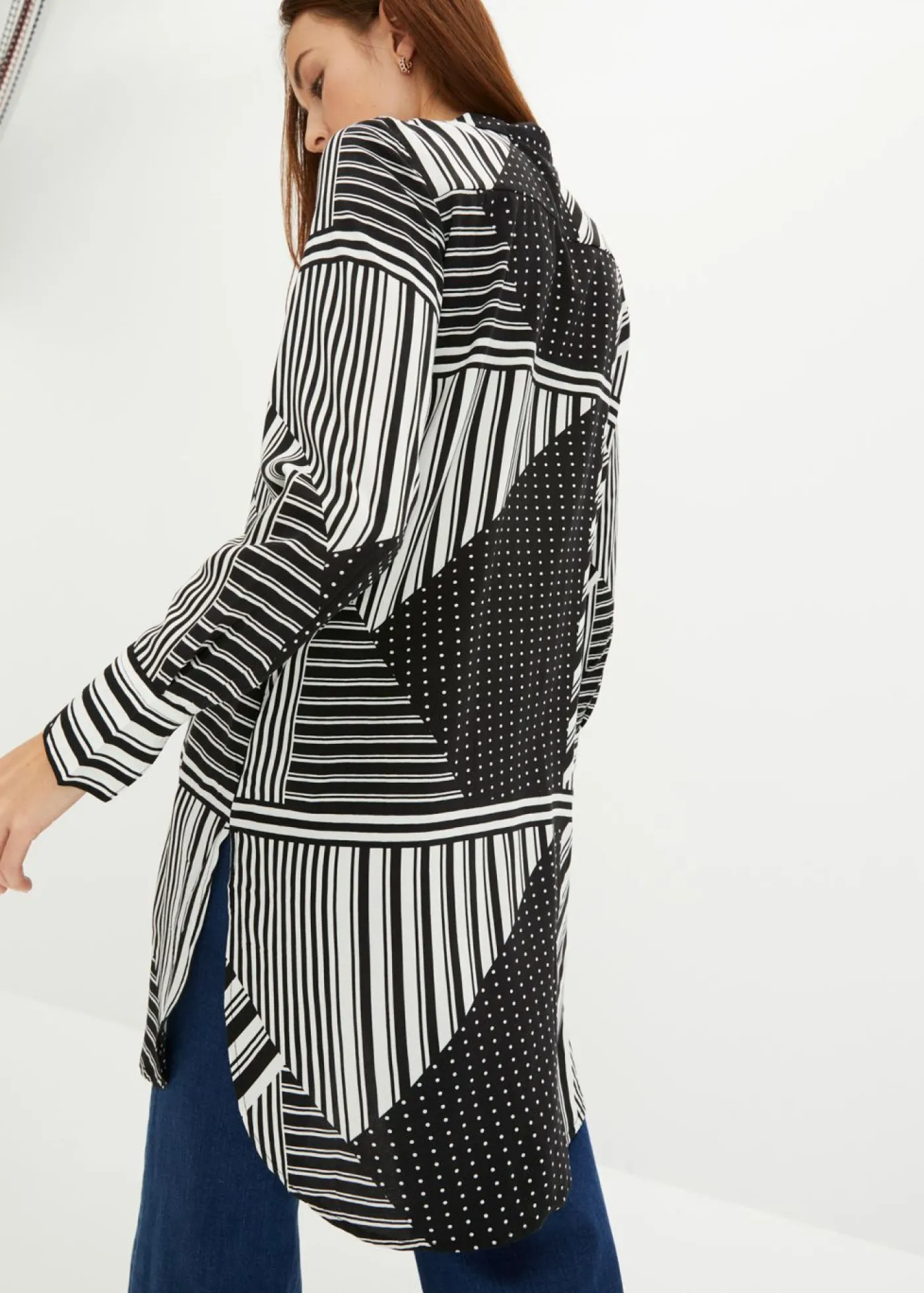 bonprix bonprix Blusa larga Negro-blanco con estampado gráfico Best