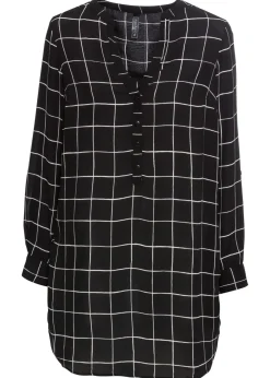 bonprix bonprix Blusa larga Negro-blanco de cuadros Outlet
