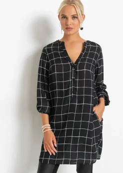 bonprix bonprix Blusa larga Negro-blanco de cuadros Outlet
