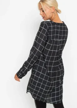 bonprix bonprix Blusa larga Negro-blanco de cuadros Outlet