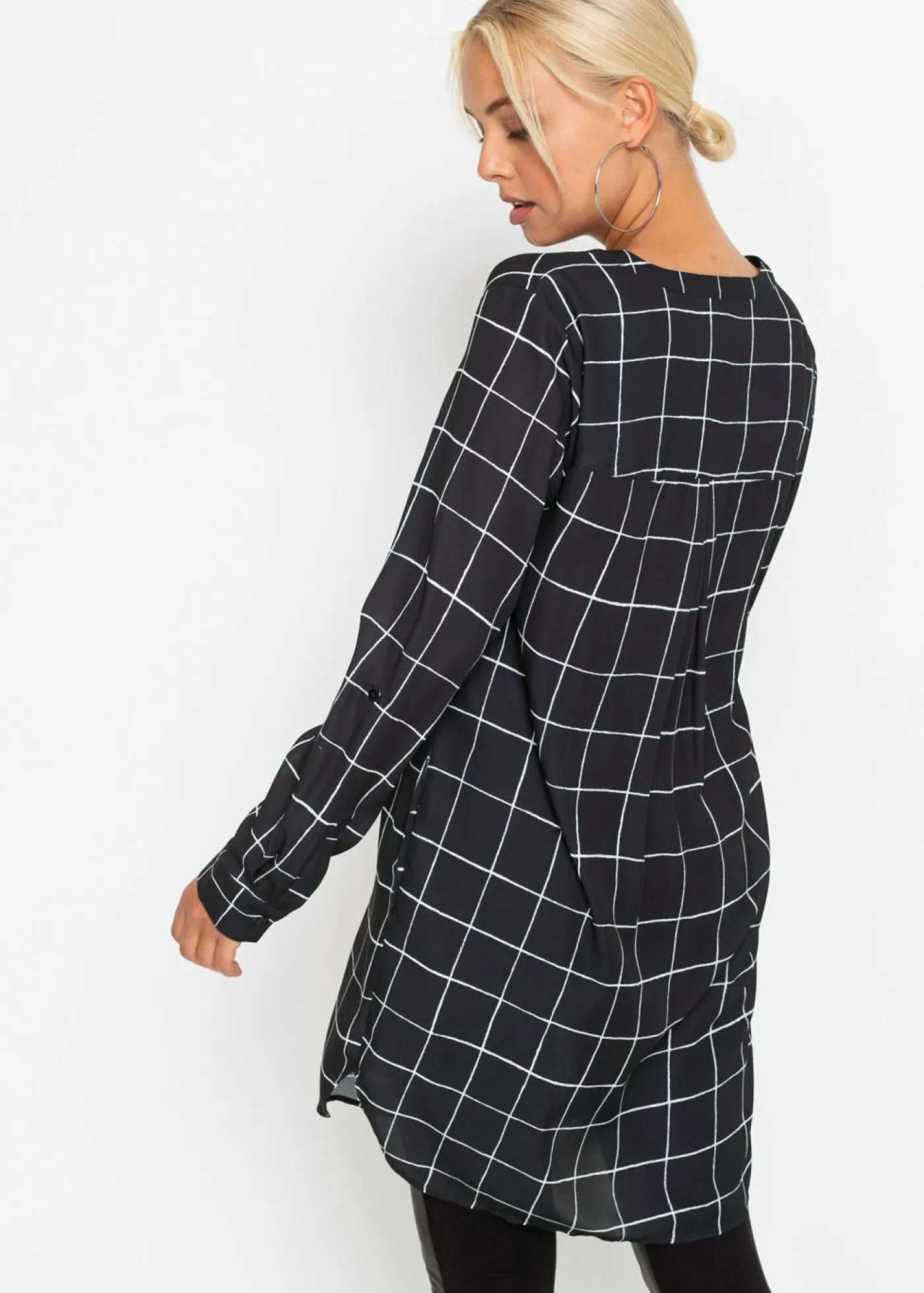 bonprix bonprix Blusa larga Negro-blanco de cuadros Outlet