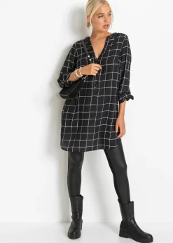 bonprix bonprix Blusa larga Negro-blanco de cuadros Outlet