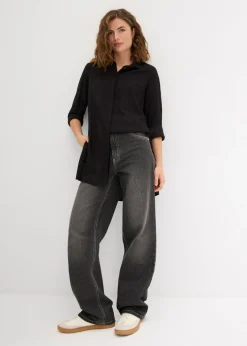 bonprix bonprix Blusa larga con abertura de viscosa fluida Negro Sale