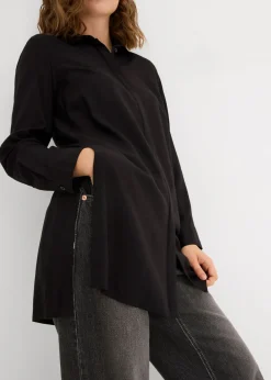 bonprix bonprix Blusa larga con abertura de viscosa fluida Negro Sale