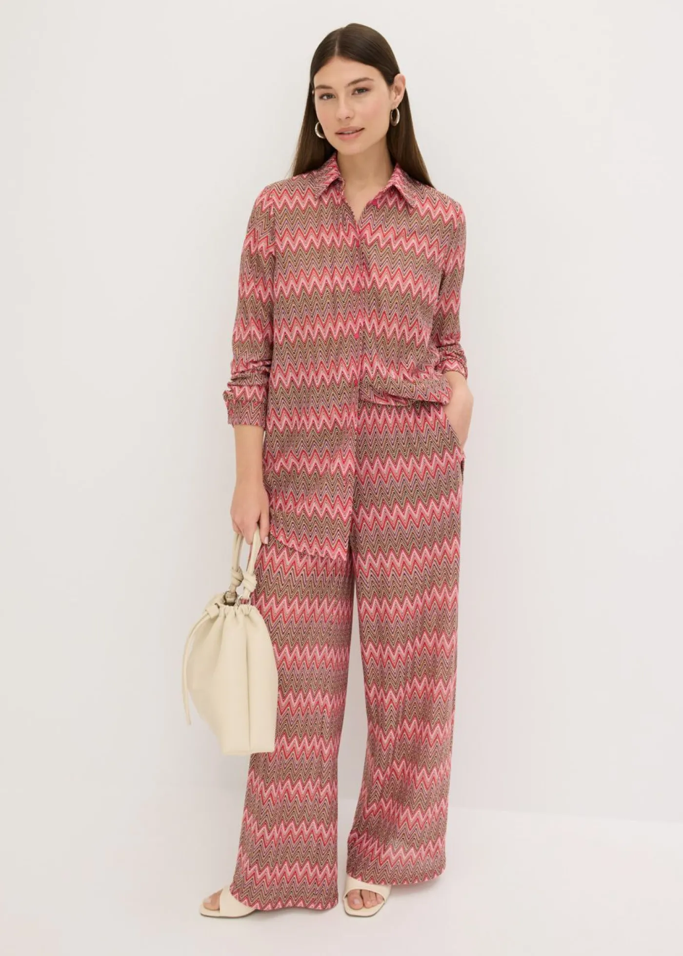 bonprix bonprix Blusa larga con aspecto de ganchillo rosa caliente Online