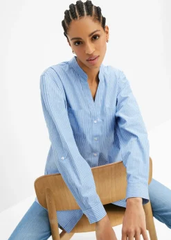bonprix bonprix Blusa larga con mangas remangables Azul provenzal-blanco de rayas Clearance