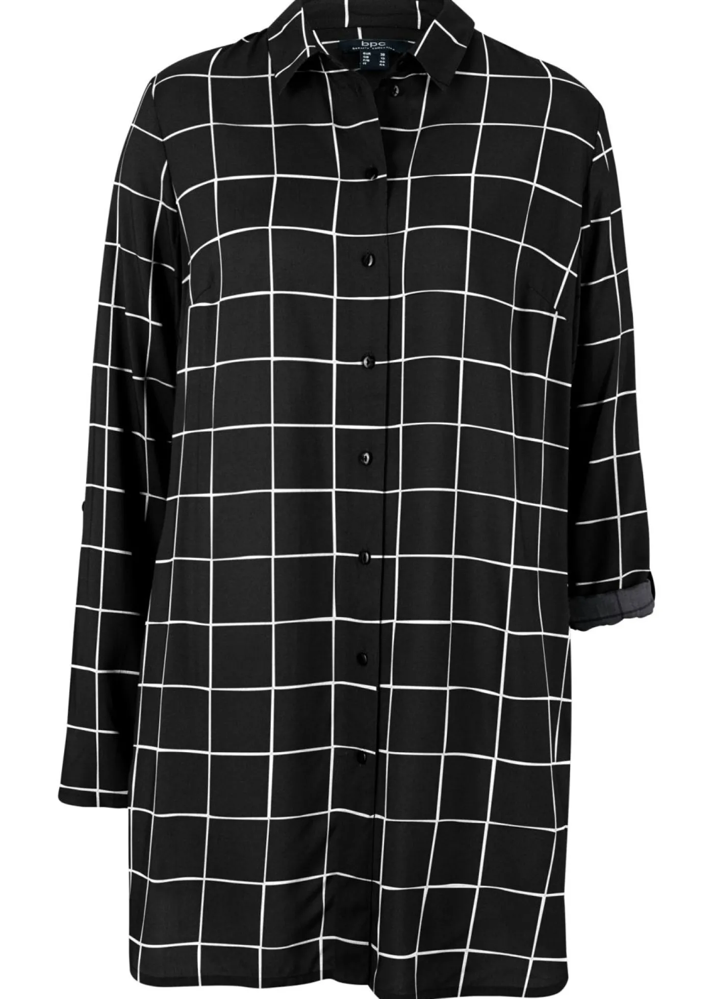 bonprix bonprix Blusa larga de cuadros con bolsillos Negro-blanco lana de cuadros Outlet