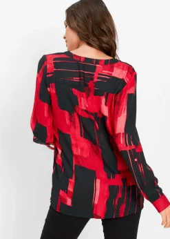 bonprix bonprix Blusa larga de gasa con estampado Rojo-negro Clearance