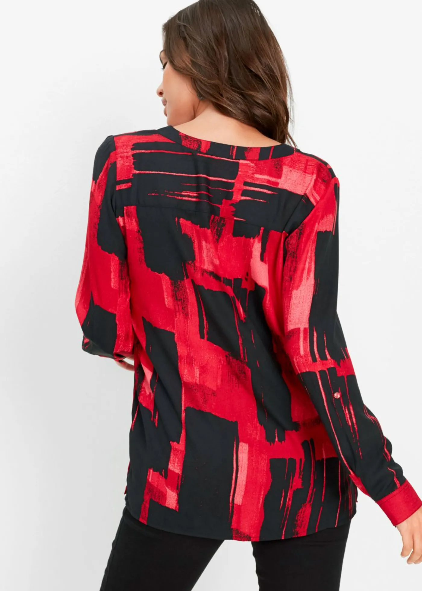 bonprix bonprix Blusa larga de gasa con estampado Rojo-negro Clearance