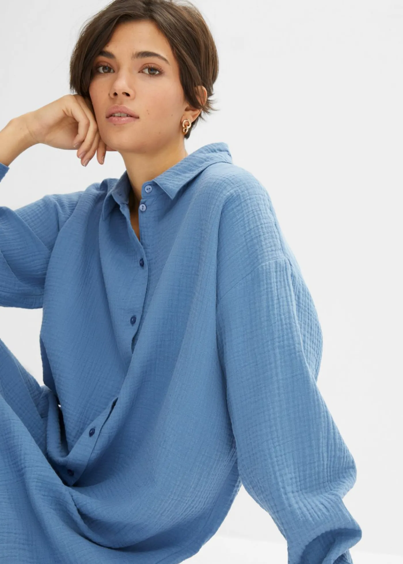 bonprix bonprix Blusa larga de muselina con corte holgado Denim