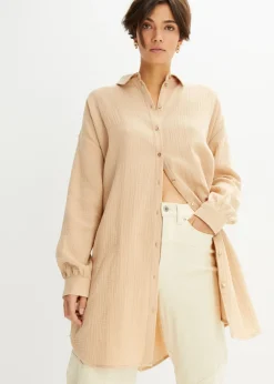 bonprix bonprix Blusa larga de muselina con corte holgado Café con leche Discount