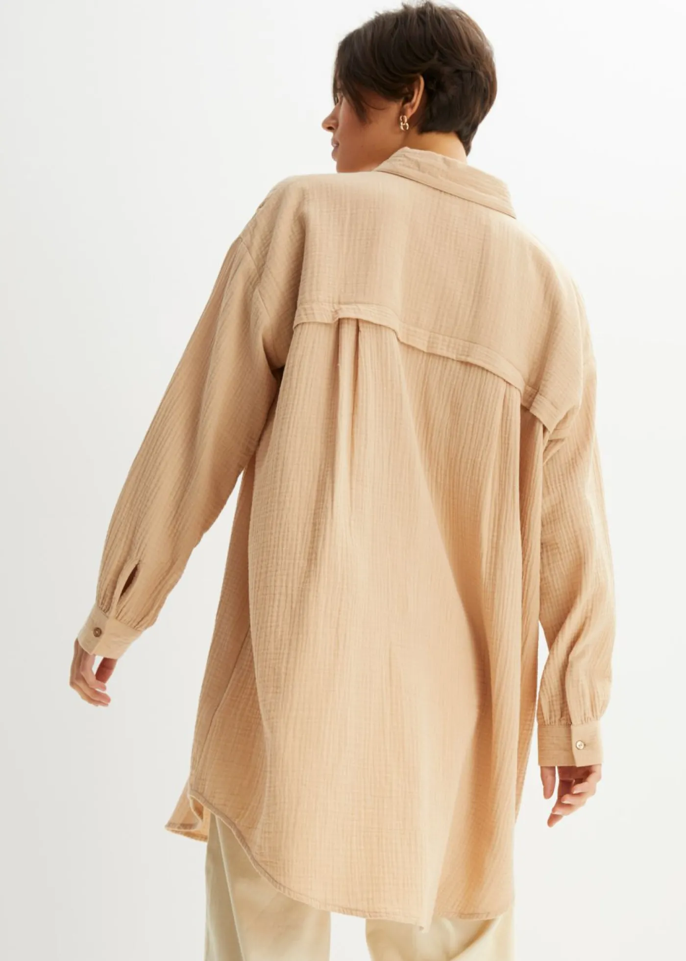 bonprix bonprix Blusa larga de muselina con corte holgado Café con leche Discount