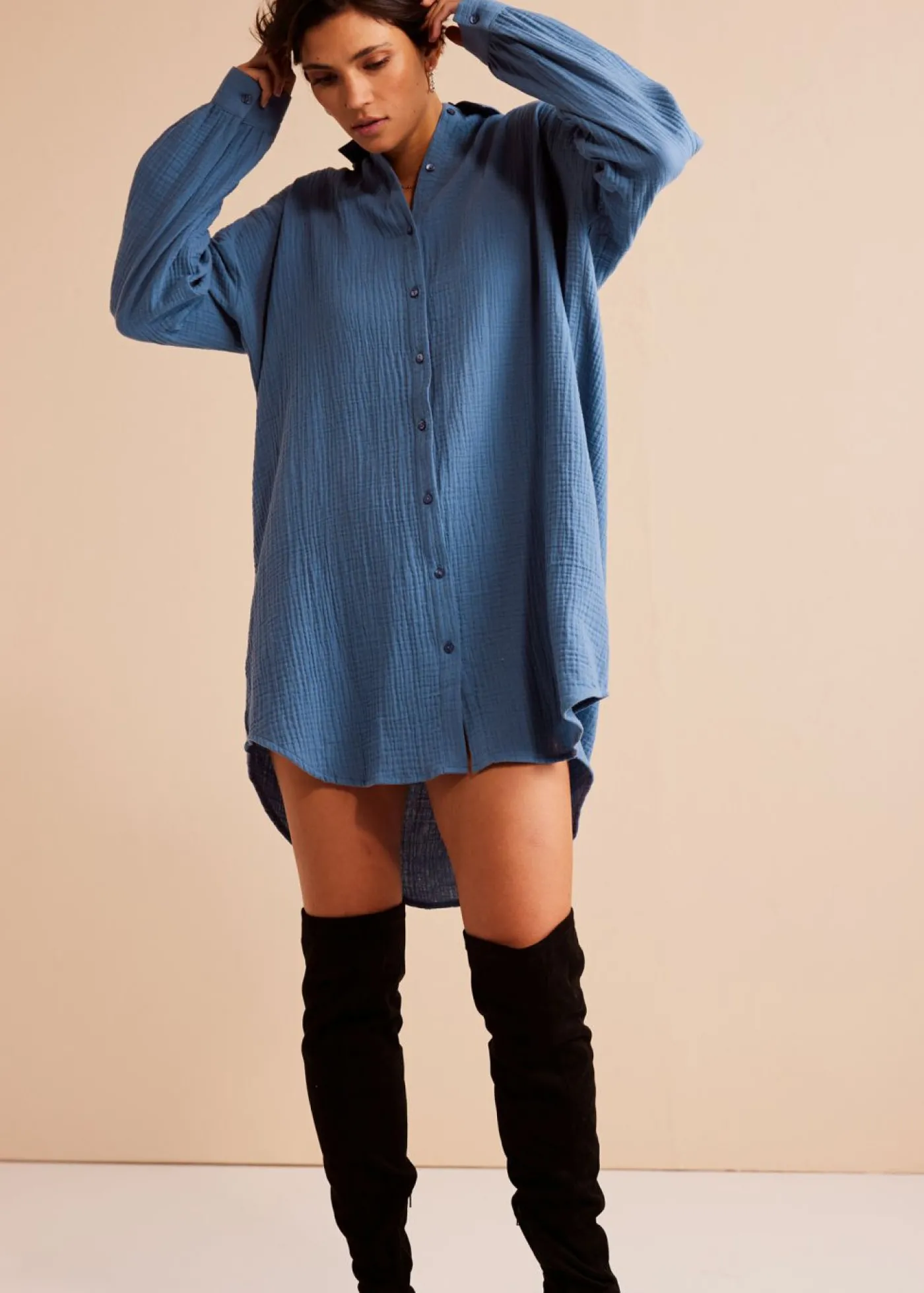 bonprix bonprix Blusa larga de muselina con corte holgado Negro Online