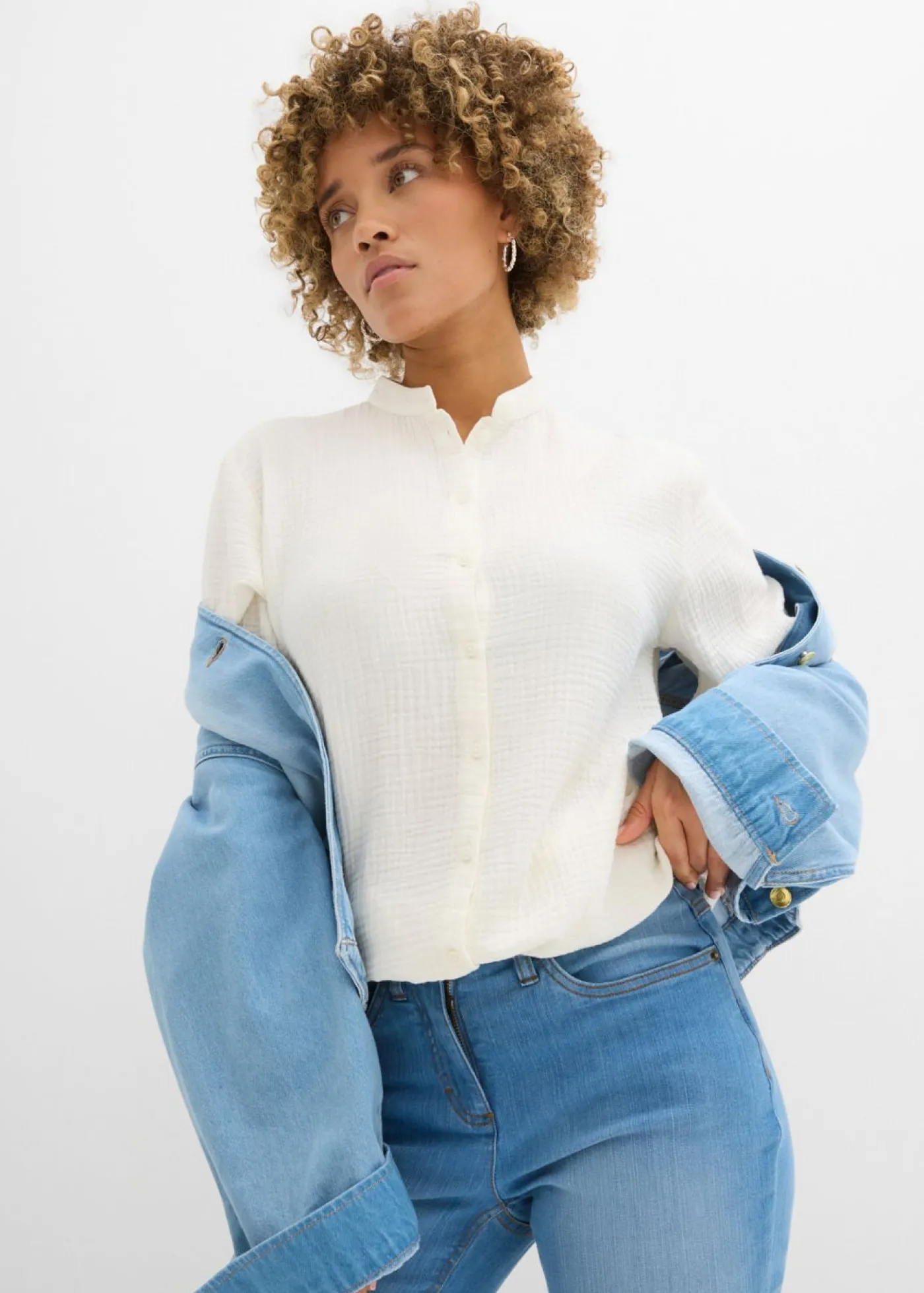 bonprix bonprix Blusa larga de muselina ligera Blanco lana Discount