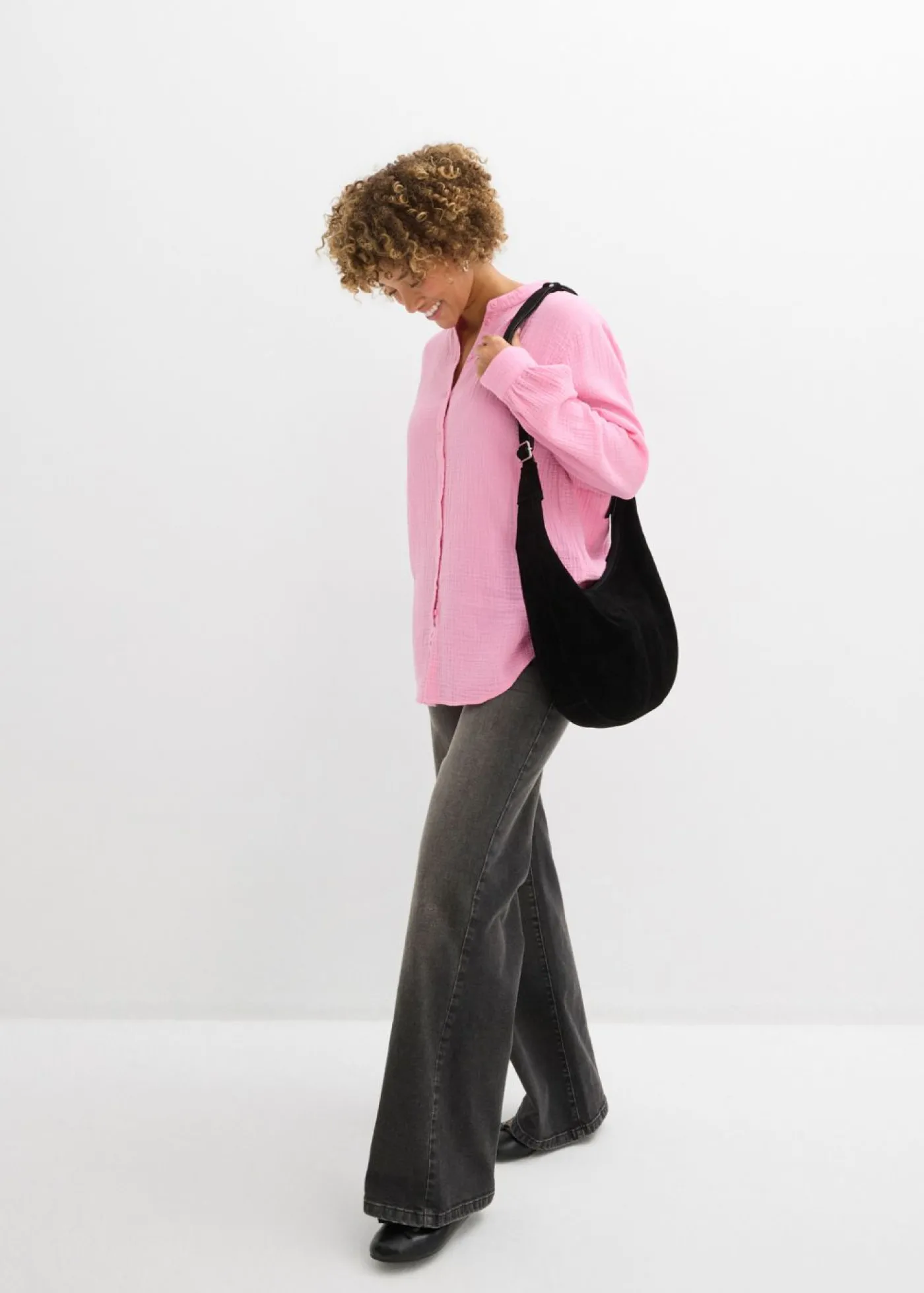 bonprix bonprix Blusa larga de muselina ligera Rosa Online