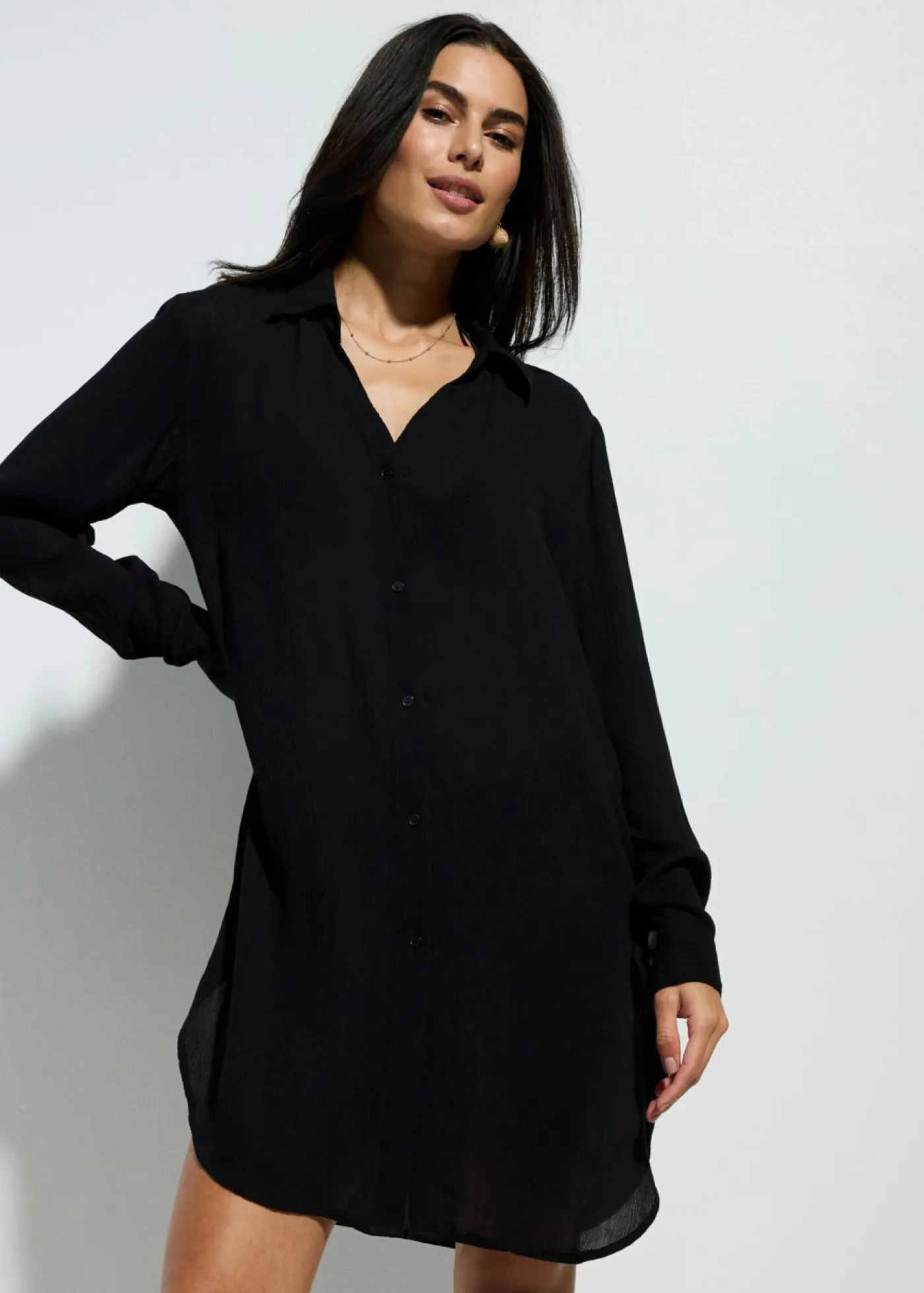 bonprix bonprix Blusa larga de playa de viscosa fluida Negro Online