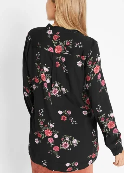 bonprix bonprix Blusa larga de viscosa fluida Negro con flores