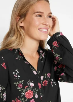 bonprix bonprix Blusa larga de viscosa fluida Negro con flores