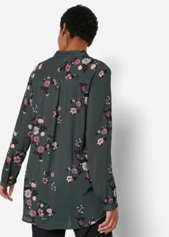 bonprix bonprix Blusa larga de viscosa fluida Verde eucalipto de flores Outlet