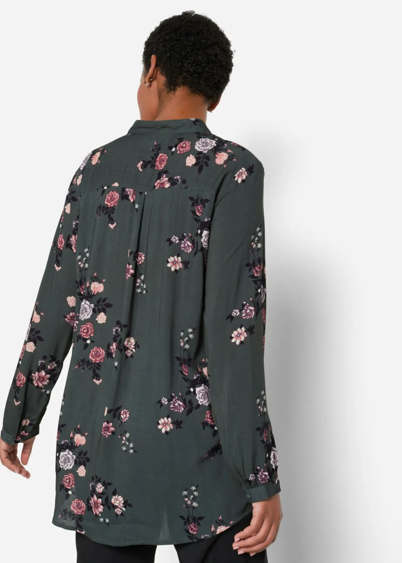bonprix bonprix Blusa larga de viscosa fluida Verde eucalipto de flores Outlet